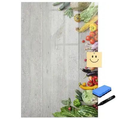 Tableau magnétique pour écriture sur légumes avec support comptoir en bois