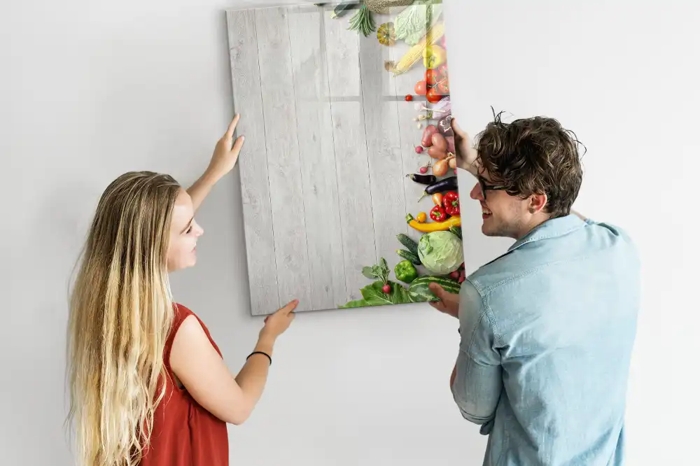 Tableau magnétique pour écriture sur légumes avec support comptoir en bois