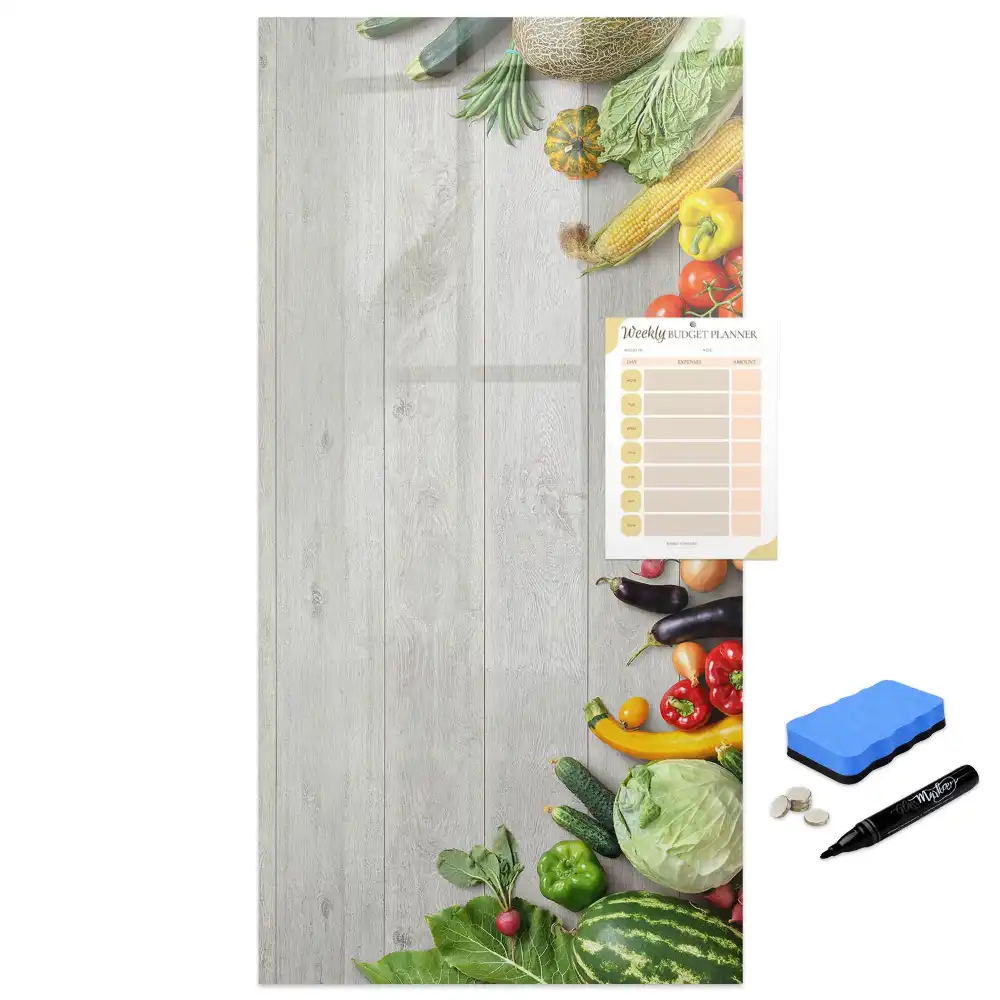 Tableau magnétique pour écriture sur légumes avec support comptoir en bois