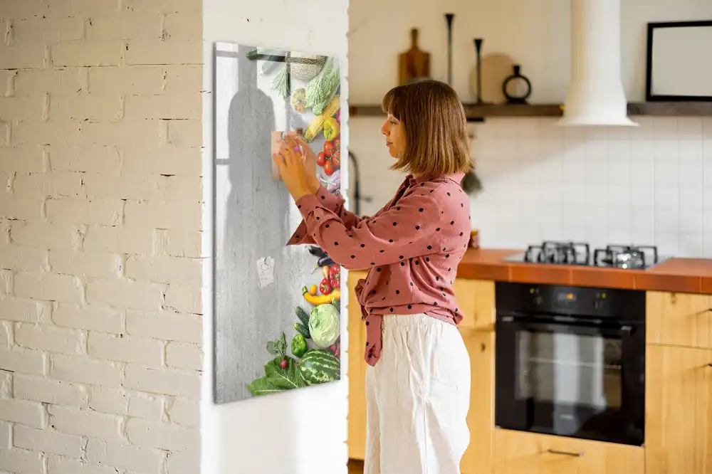 Tableau magnétique pour écriture sur légumes avec support comptoir en bois