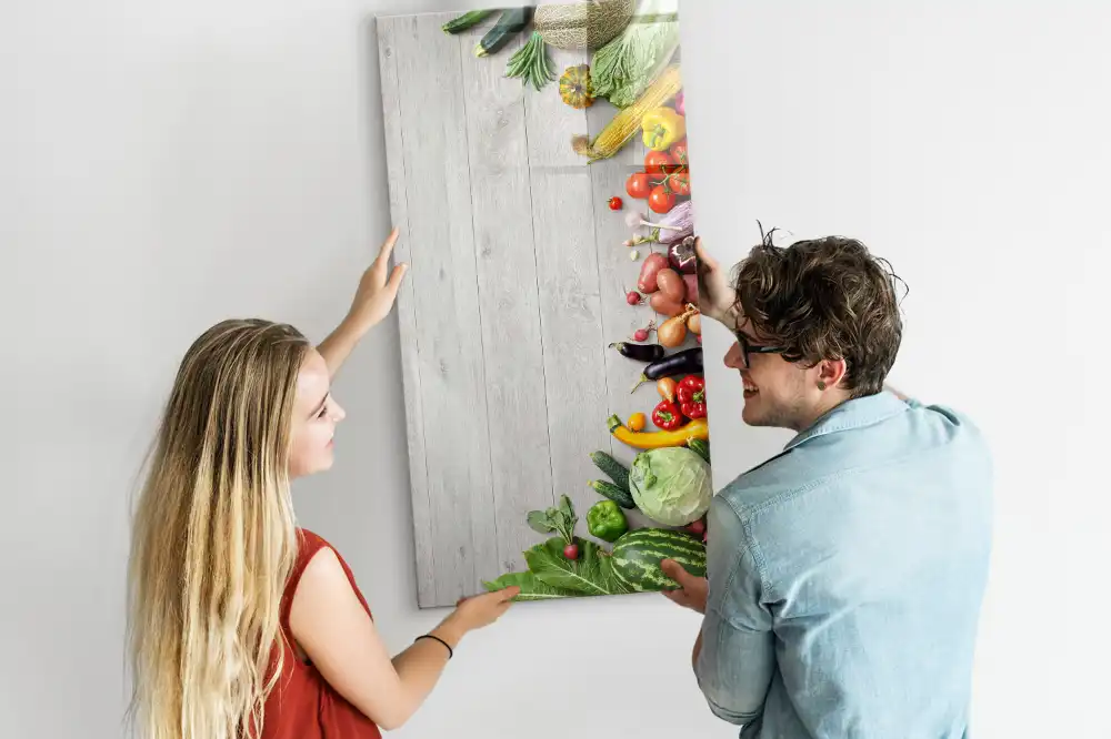 Tableau magnétique pour écriture sur légumes avec support comptoir en bois