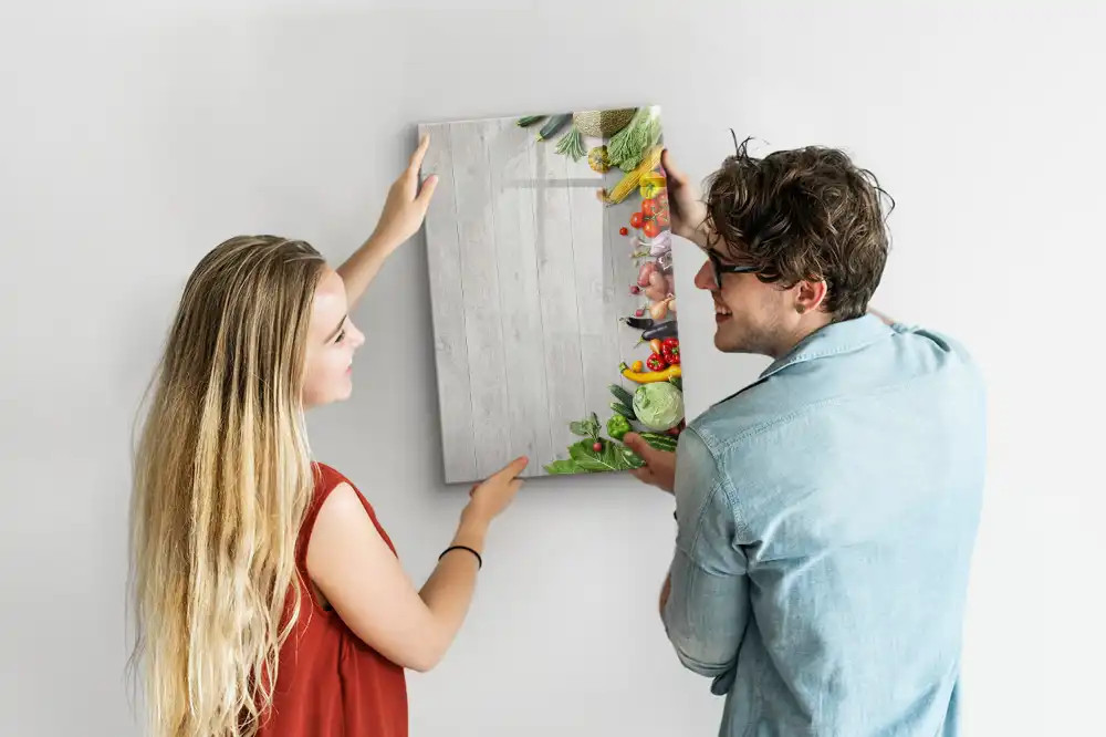 Tableau magnétique pour écriture sur légumes avec support comptoir en bois
