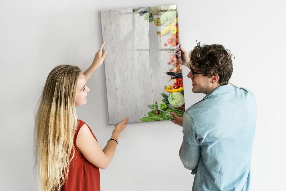 Tableau magnétique pour écriture sur légumes avec support comptoir en bois