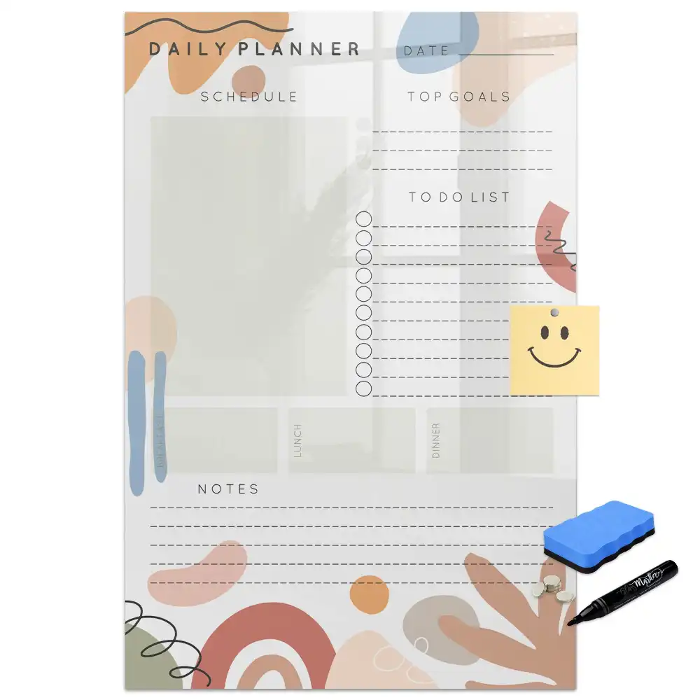 Tableau blanc magnétique effaçable à sec avec organisateur quotidien