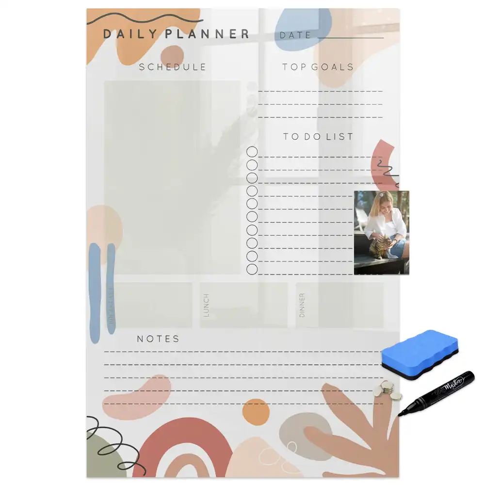Tableau blanc magnétique effaçable à sec avec organisateur quotidien
