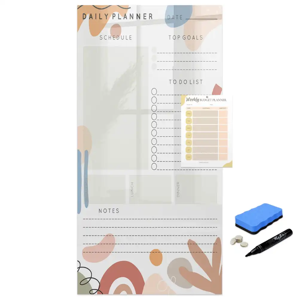 Tableau blanc magnétique effaçable à sec avec organisateur quotidien