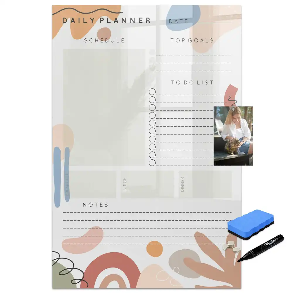 Tableau blanc magnétique effaçable à sec avec organisateur quotidien