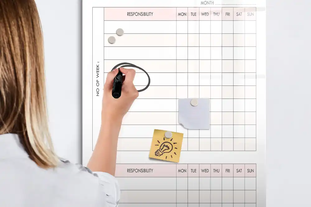 Tableau blanc magnétique effaçable à sec pour liste de tâches