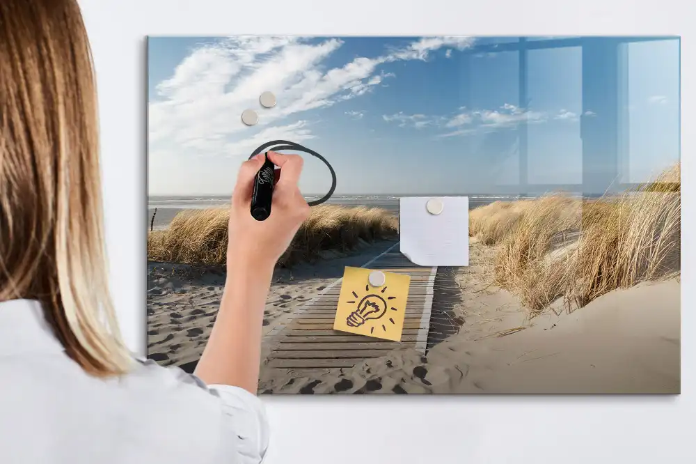 Tableau blanc magnétique effaçable à sec avec motif vue de plage