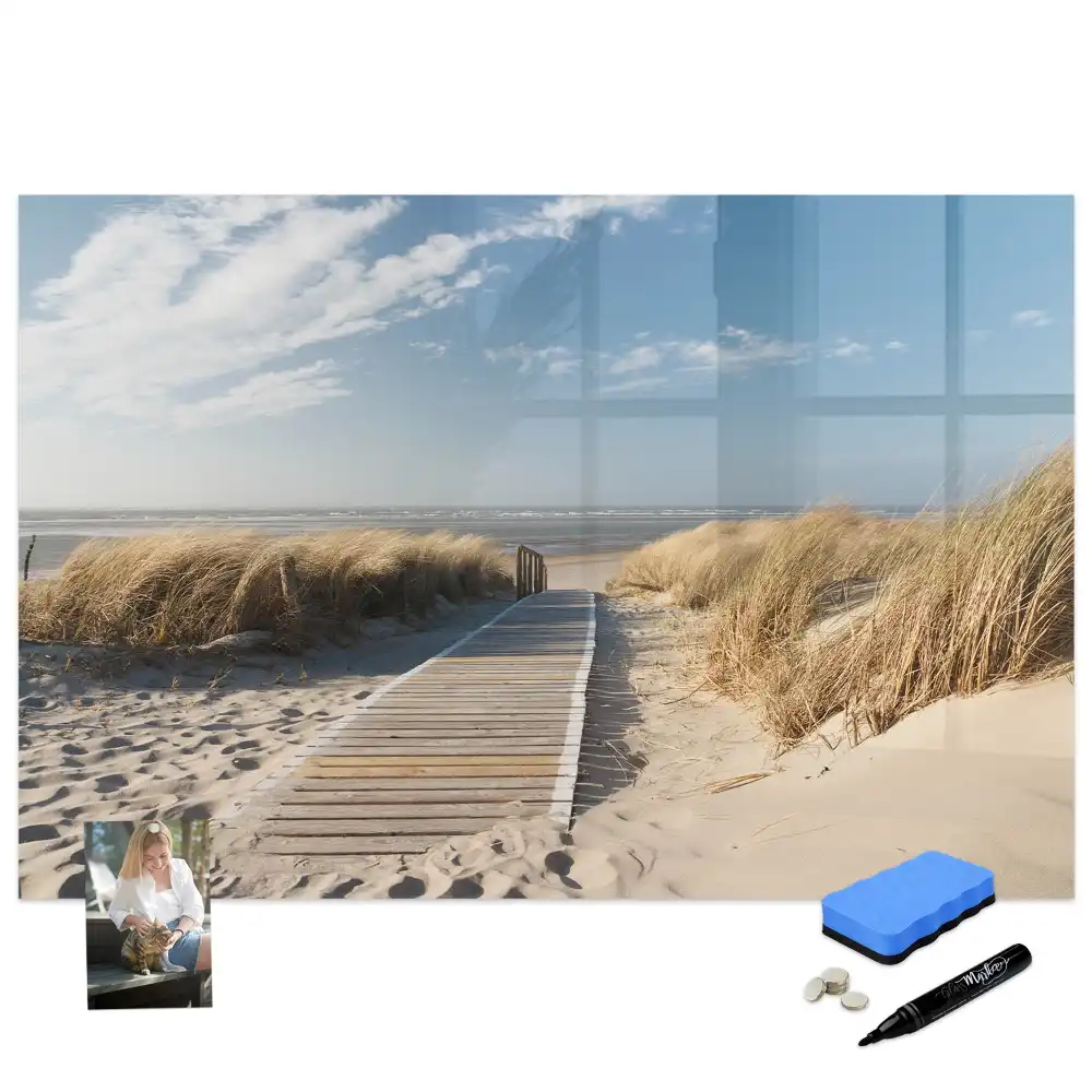 Tableau blanc magnétique effaçable à sec avec motif vue de plage