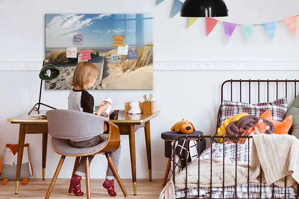 Tableau blanc magnétique effaçable à sec avec motif vue de plage