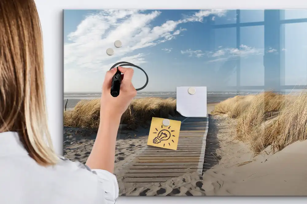 Tableau blanc magnétique effaçable à sec avec motif vue de plage