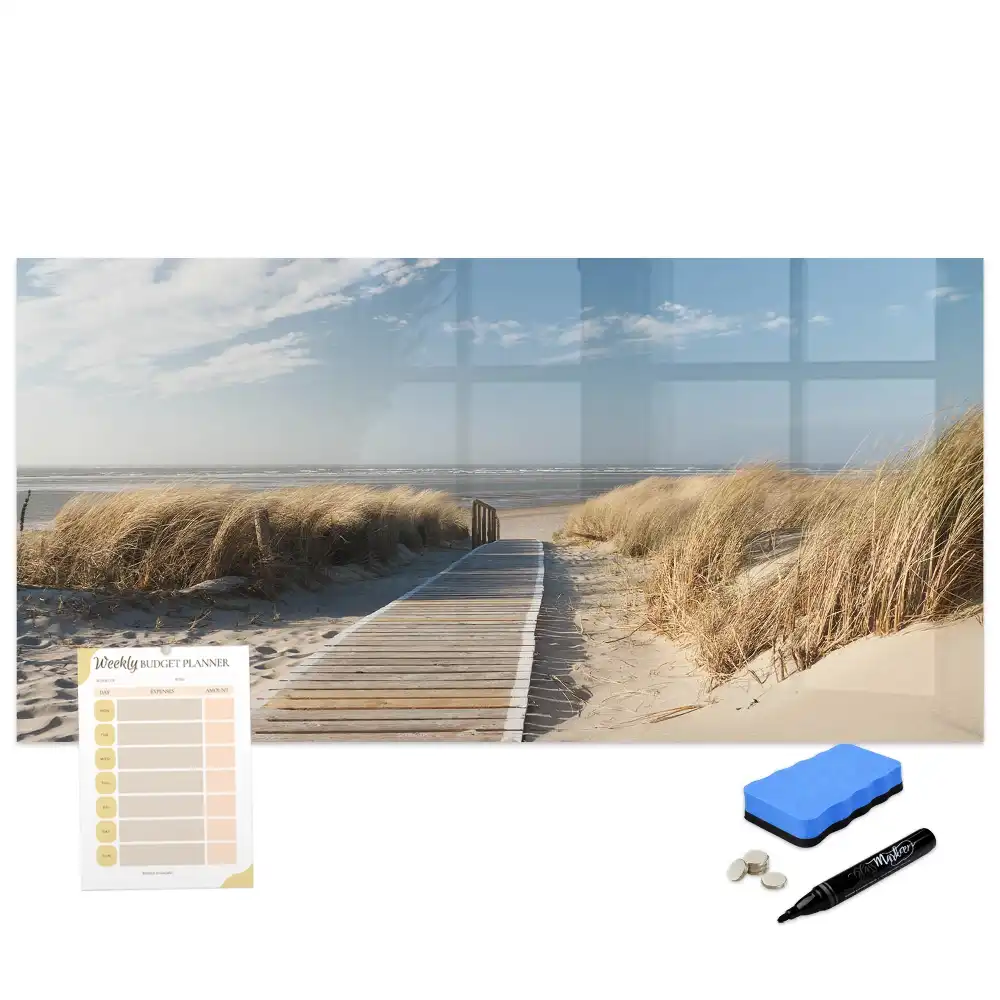 Tableau blanc magnétique effaçable à sec avec motif vue de plage