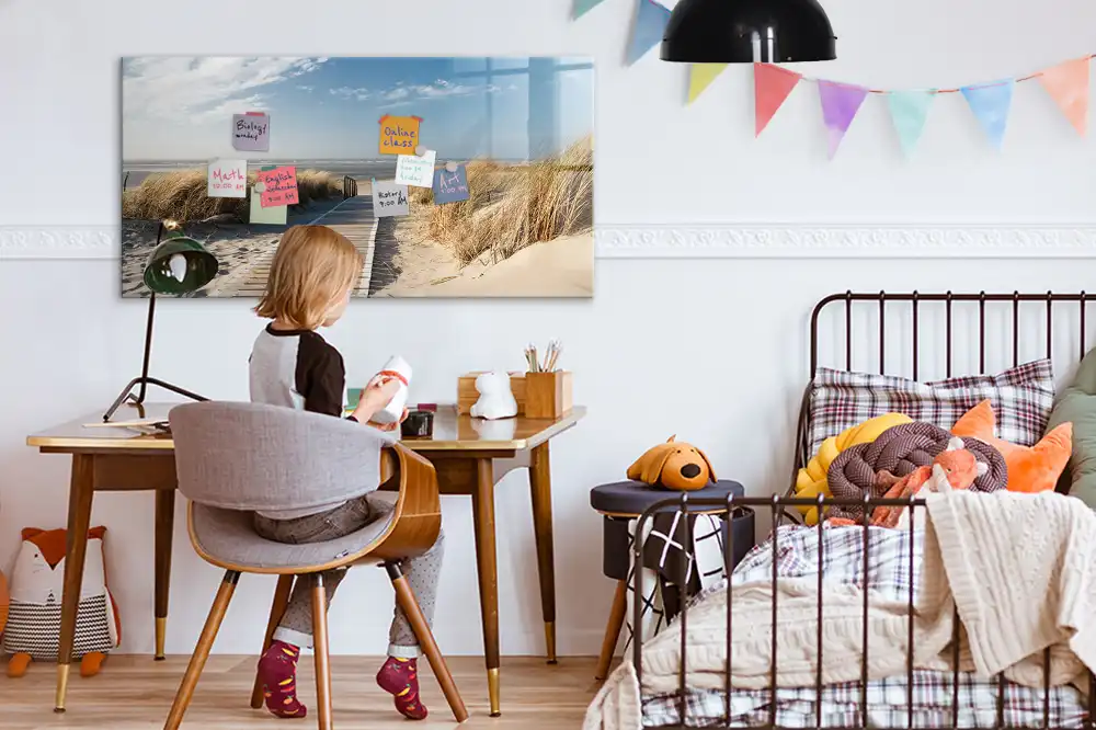 Tableau blanc magnétique effaçable à sec avec motif vue de plage