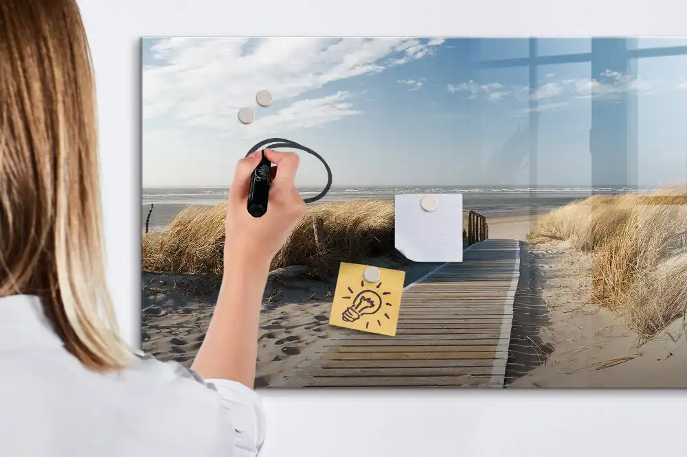 Tableau blanc magnétique effaçable à sec avec motif vue de plage