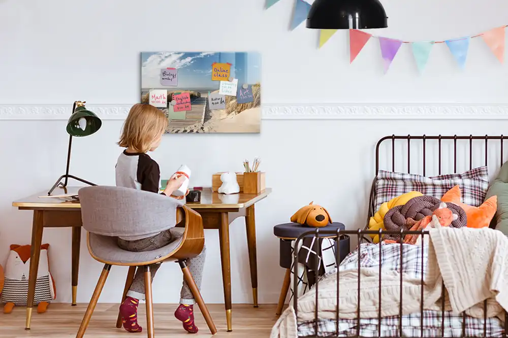 Tableau blanc magnétique effaçable à sec avec motif vue de plage