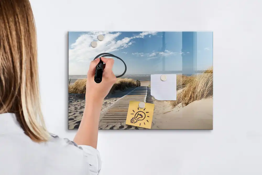 Tableau blanc magnétique effaçable à sec avec motif vue de plage