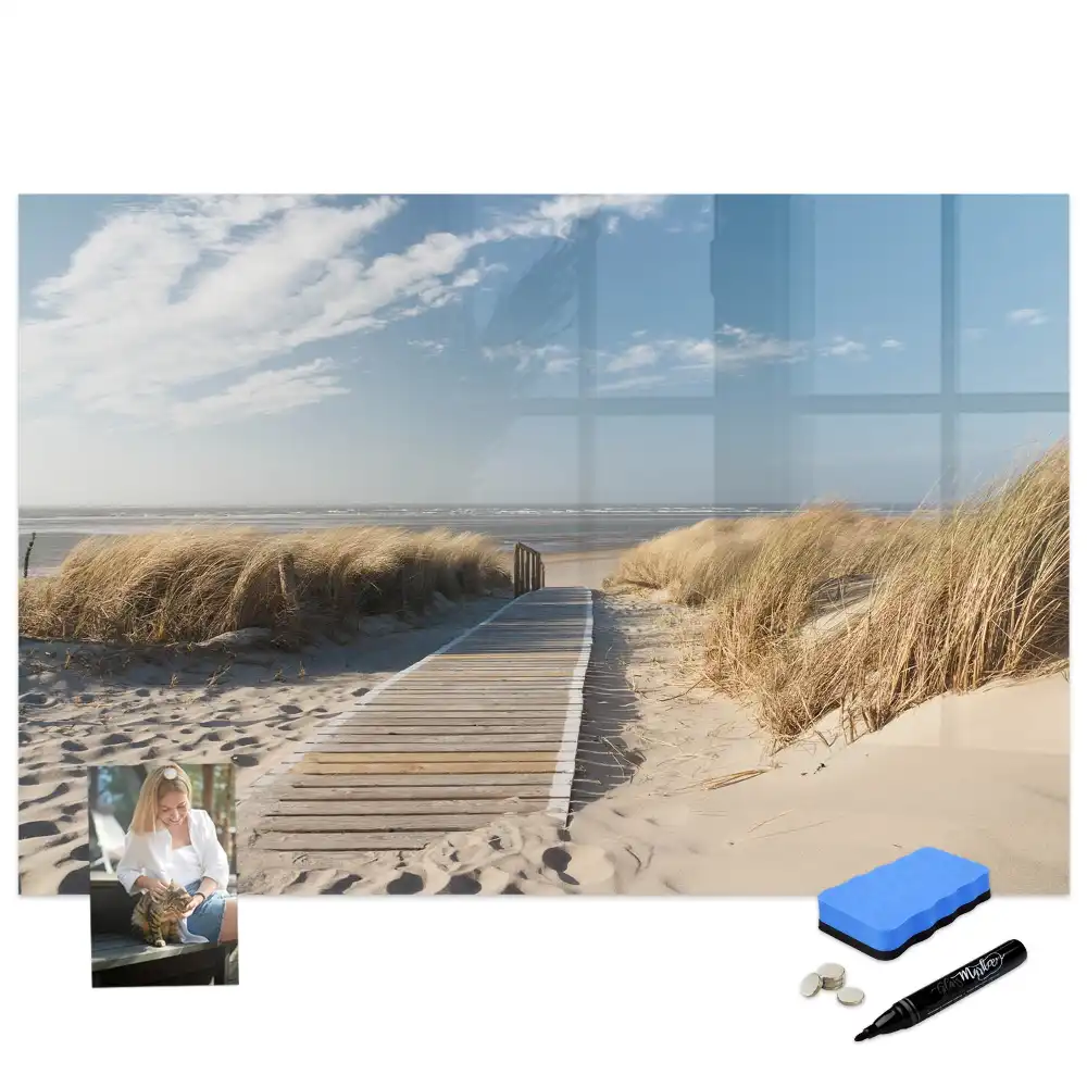 Tableau blanc magnétique effaçable à sec avec motif vue de plage