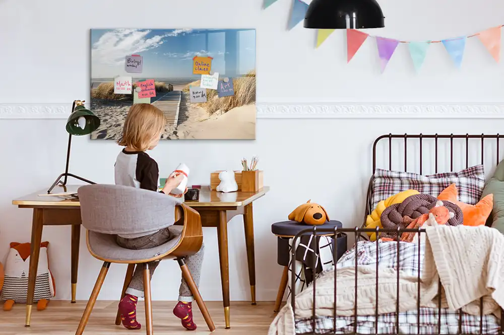 Tableau blanc magnétique effaçable à sec avec motif vue de plage