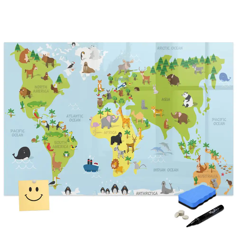 Tableau magnétique carte du monde avec animaux