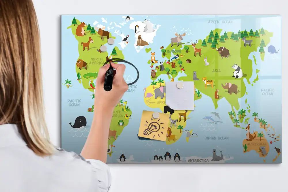 Tableau magnétique carte du monde avec animaux
