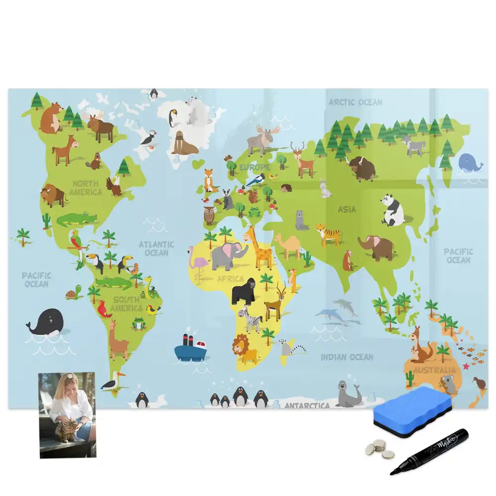 Tableau magnétique carte du monde avec animaux