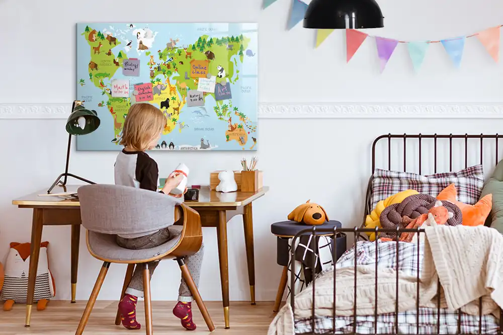 Tableau magnétique carte du monde avec animaux