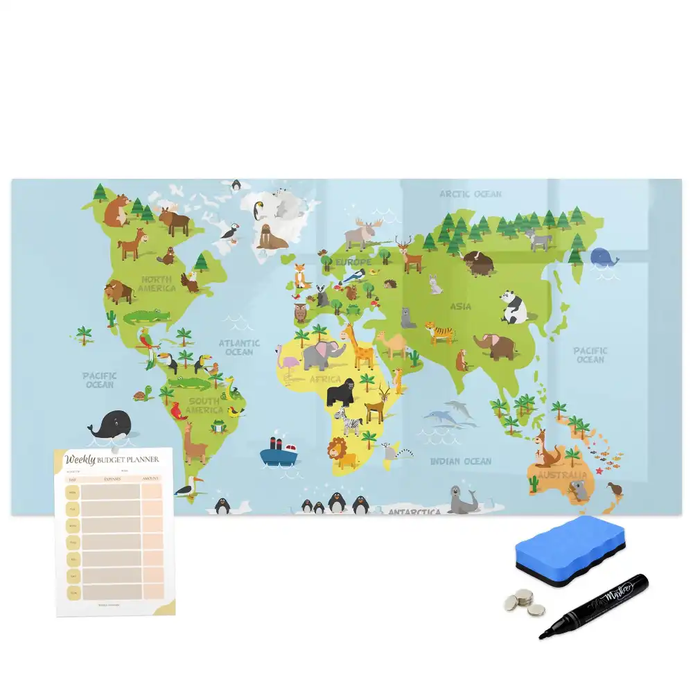 Tableau magnétique carte du monde avec animaux