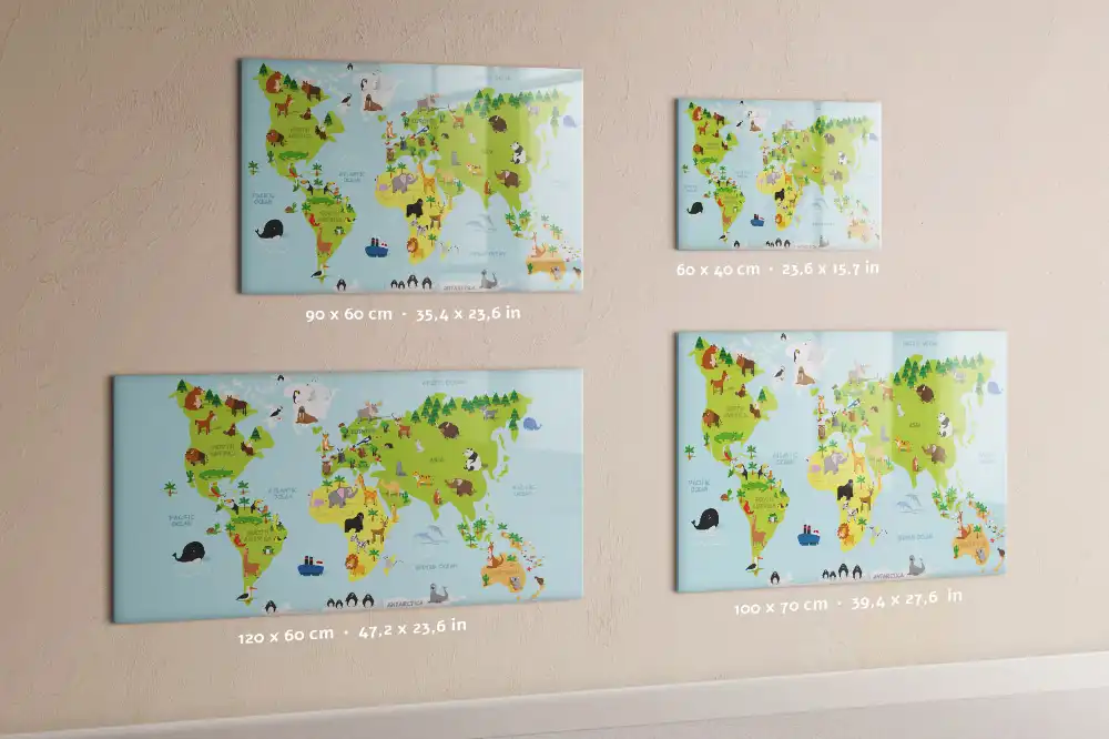 Tableau magnétique carte du monde avec animaux