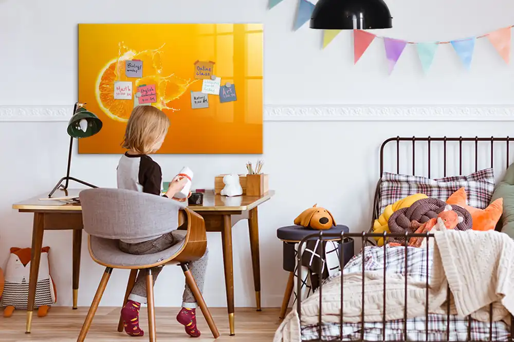 Tableau blanc magnétique effaçable à sec motif orange
