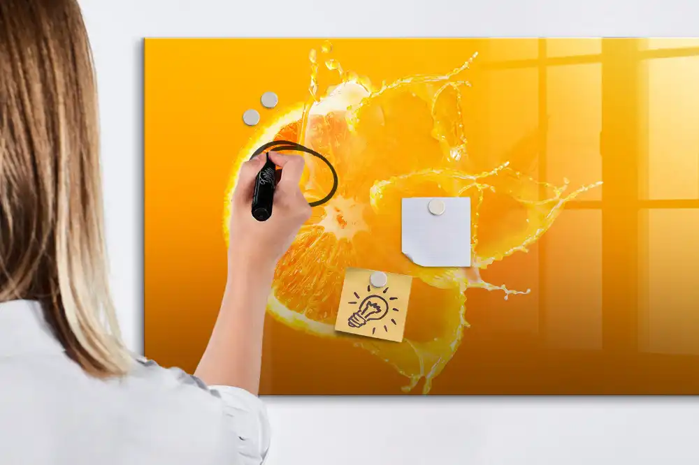 Tableau blanc magnétique effaçable à sec motif orange