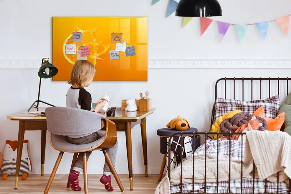 Tableau blanc magnétique effaçable à sec motif orange