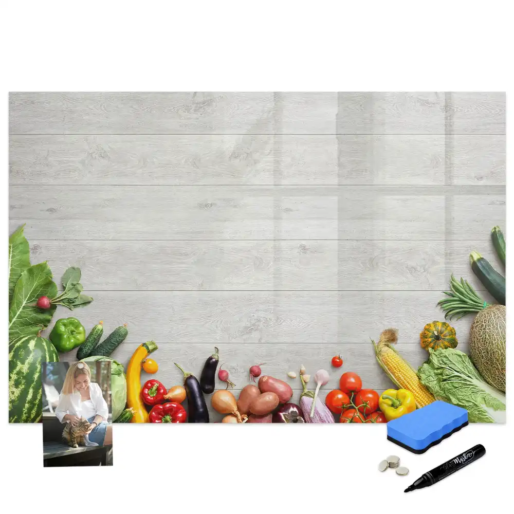 Tableau blanc magnétique effaçable à sec motif légumes frais