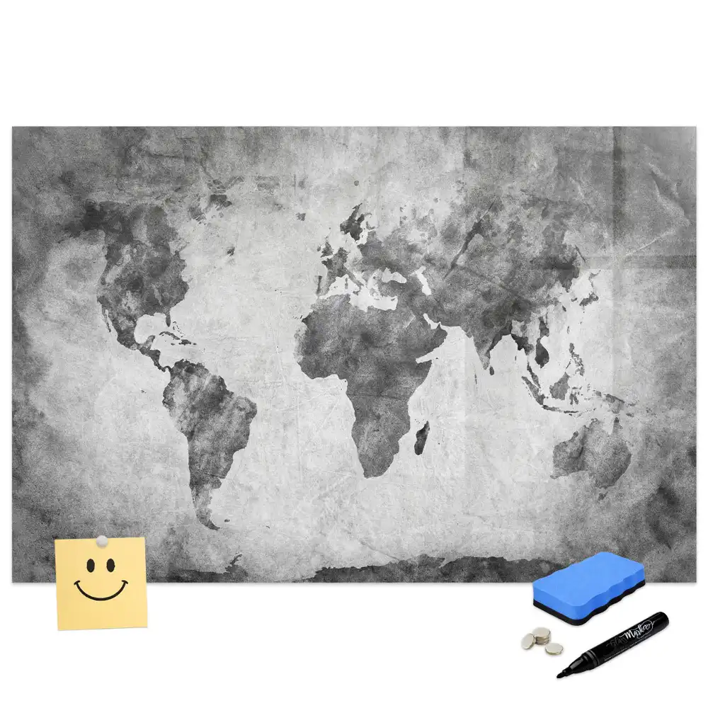 Tableau blanc magnétique effaçable à sec avec grille géographique mondiale