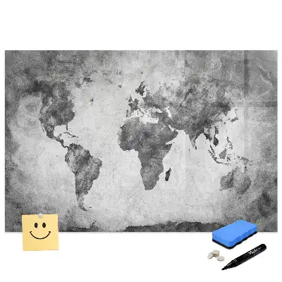 Tableau blanc magnétique effaçable à sec avec grille géographique mondiale