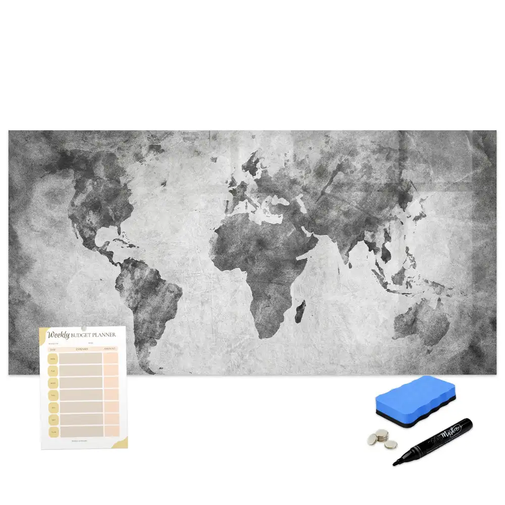 Tableau blanc magnétique effaçable à sec avec grille géographique mondiale