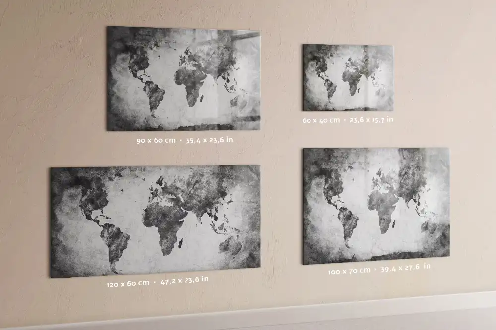 Tableau blanc magnétique effaçable à sec avec grille géographique mondiale