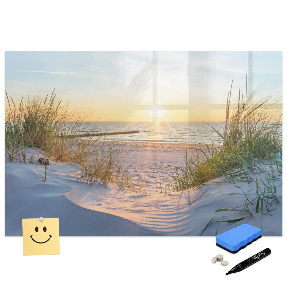 Tableau blanc magnétique effaçable à sec avec motif plage au coucher du soleil