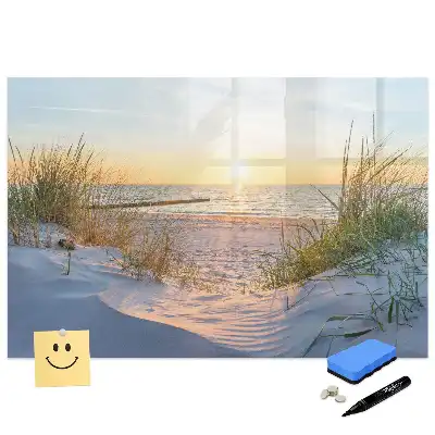 Tableau blanc magnétique effaçable à sec avec motif plage au coucher du soleil