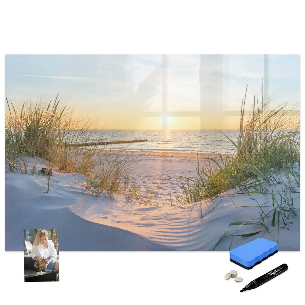 Tableau blanc magnétique effaçable à sec avec motif plage au coucher du soleil