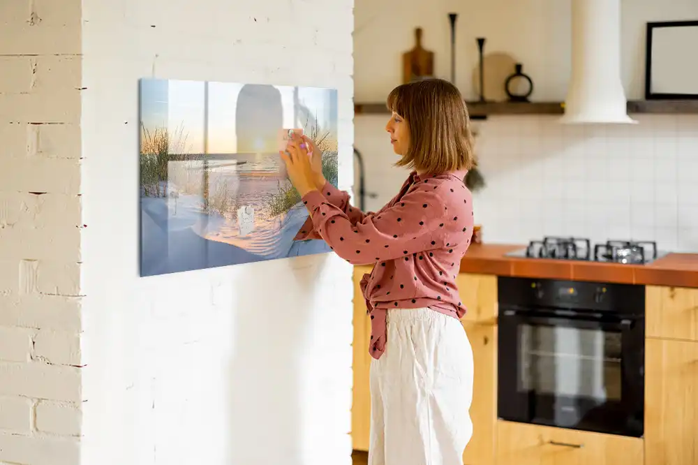 Tableau blanc magnétique effaçable à sec avec motif plage au coucher du soleil
