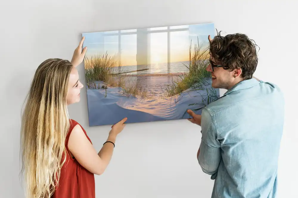 Tableau blanc magnétique effaçable à sec avec motif plage au coucher du soleil