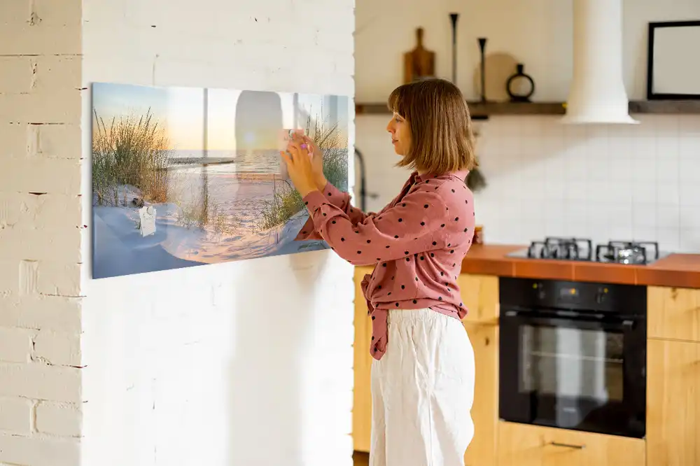 Tableau blanc magnétique effaçable à sec avec motif plage au coucher du soleil