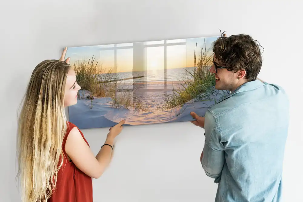 Tableau blanc magnétique effaçable à sec avec motif plage au coucher du soleil
