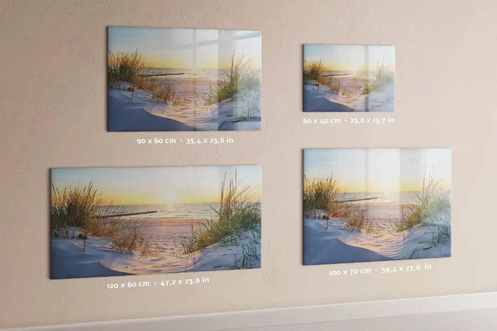 Tableau blanc magnétique effaçable à sec avec motif plage au coucher du soleil