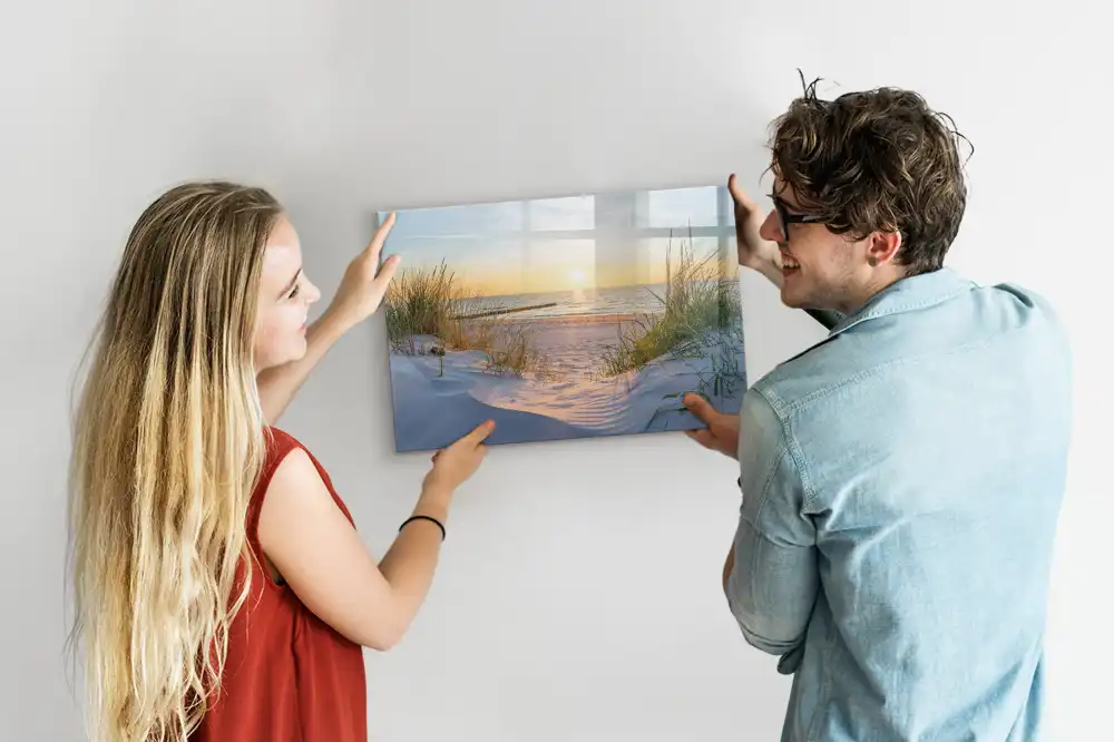 Tableau blanc magnétique effaçable à sec avec motif plage au coucher du soleil