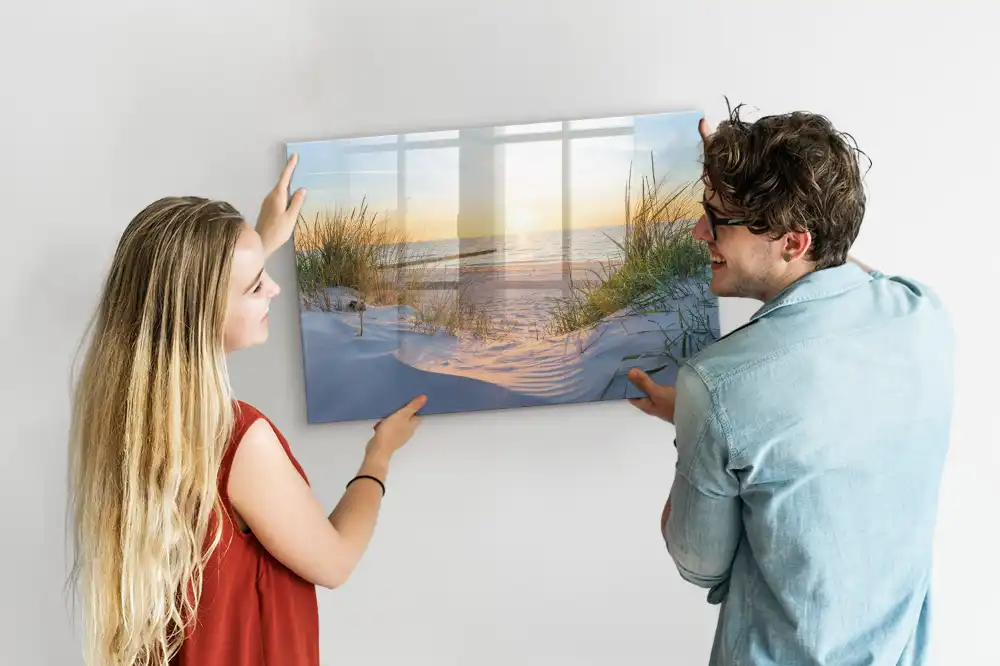 Tableau blanc magnétique effaçable à sec avec motif plage au coucher du soleil