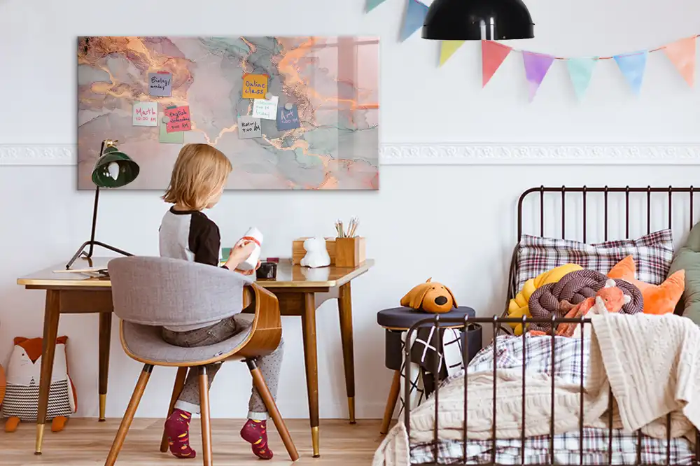 Tableau blanc magnétique effaçable à sec motif marbre décoratif