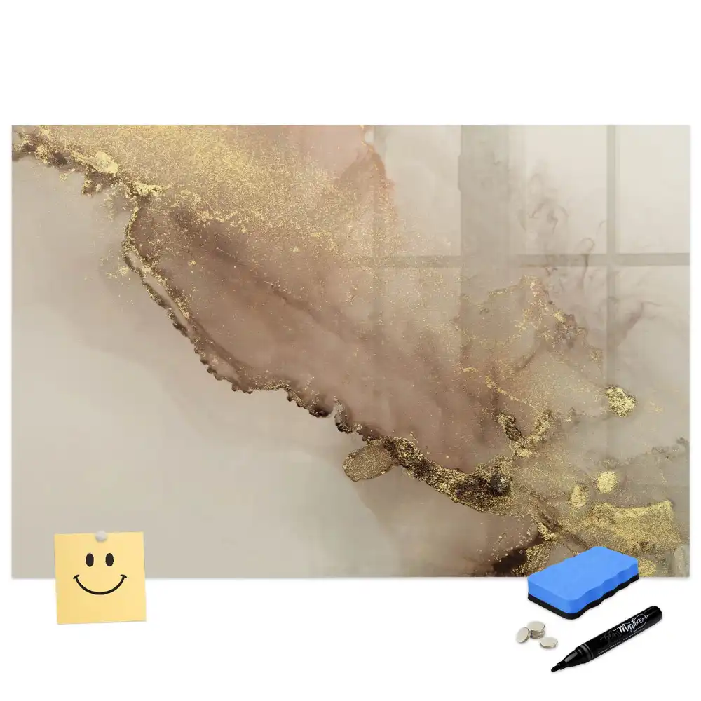 Tableau blanc magnétique effaçable à sec motif marbre doré