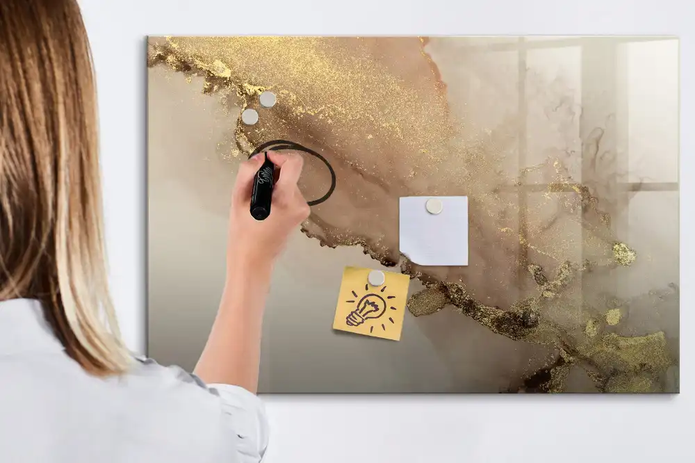 Tableau blanc magnétique effaçable à sec motif marbre doré